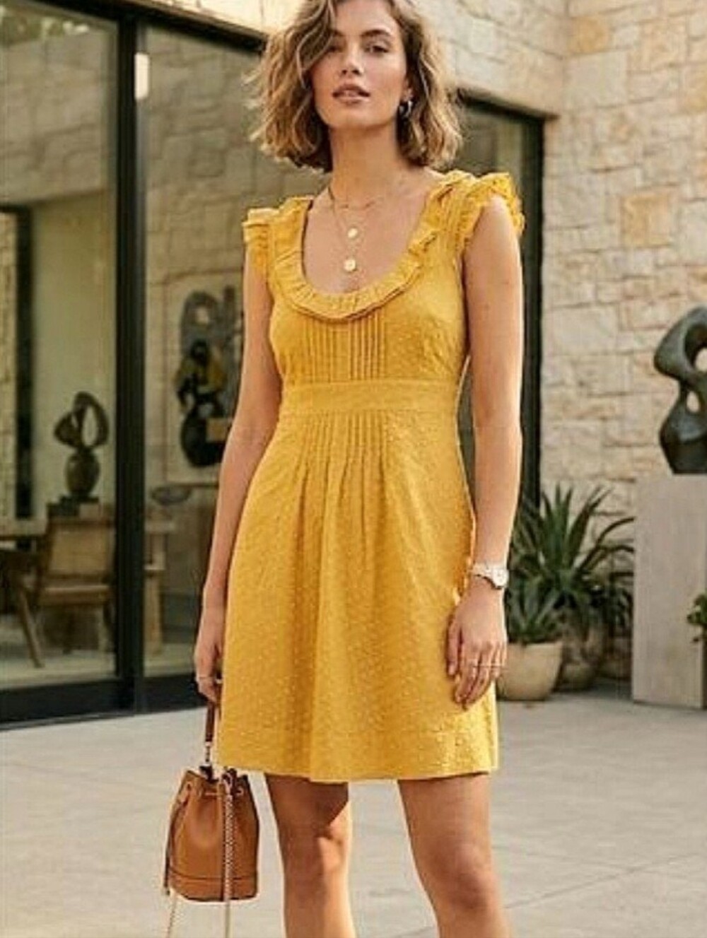 Moulinette Soeurs Anthro Behind the Clouds Swiss Dot Dress Sz 12 Yellow Twee